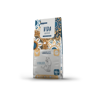 Kraftia VIDA SUPER CAT Adult Ster.Chicken&Veggies 10kg+250ml Lososový olej Natureca ZDARMA/expirácia olej 09-2024/